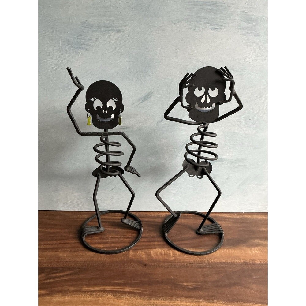 Vintage Retired PARTYLITE Votive Candle Holders - Mr & Mrs Bones Metal Skeletons